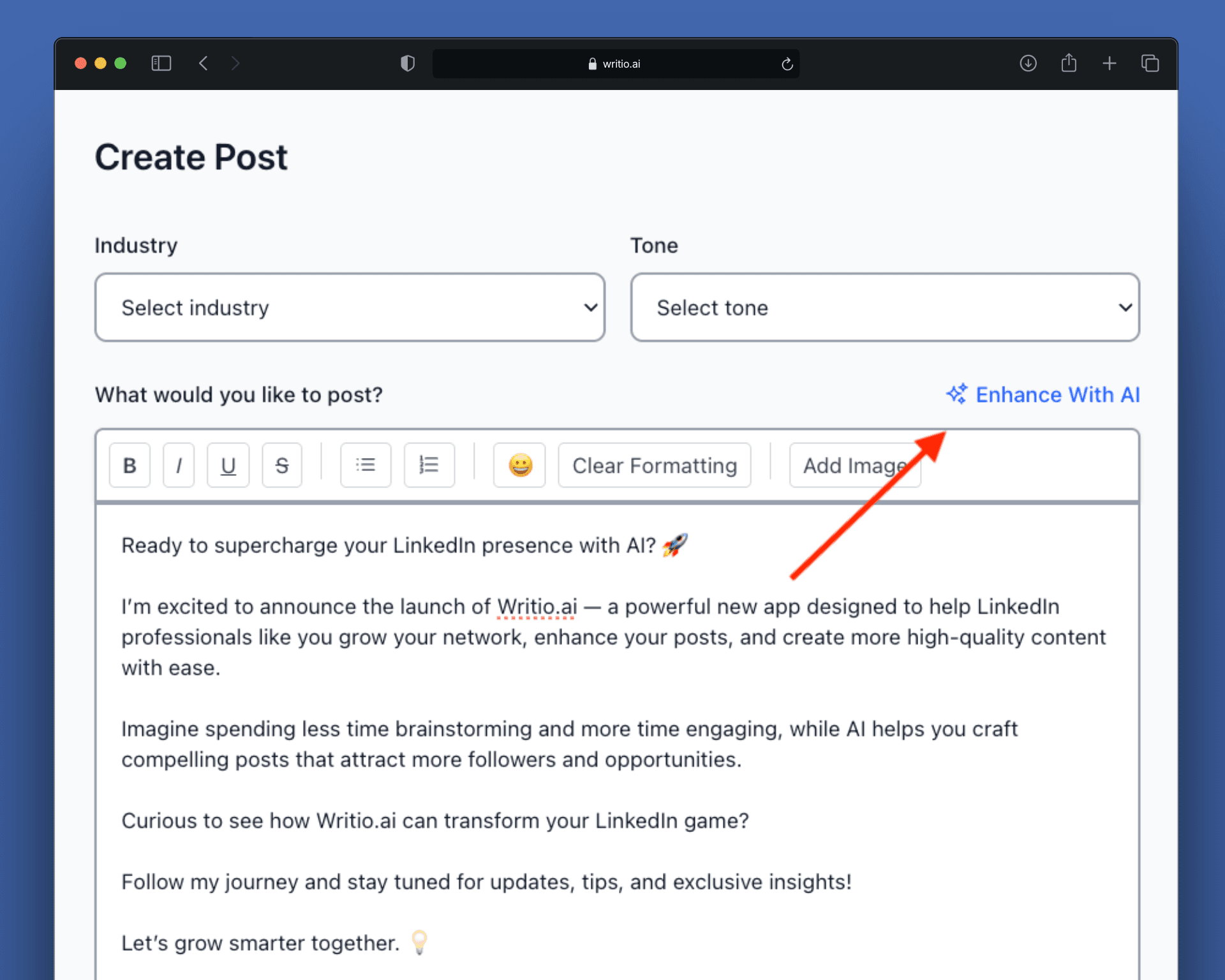 Writio post inspirations screenshot