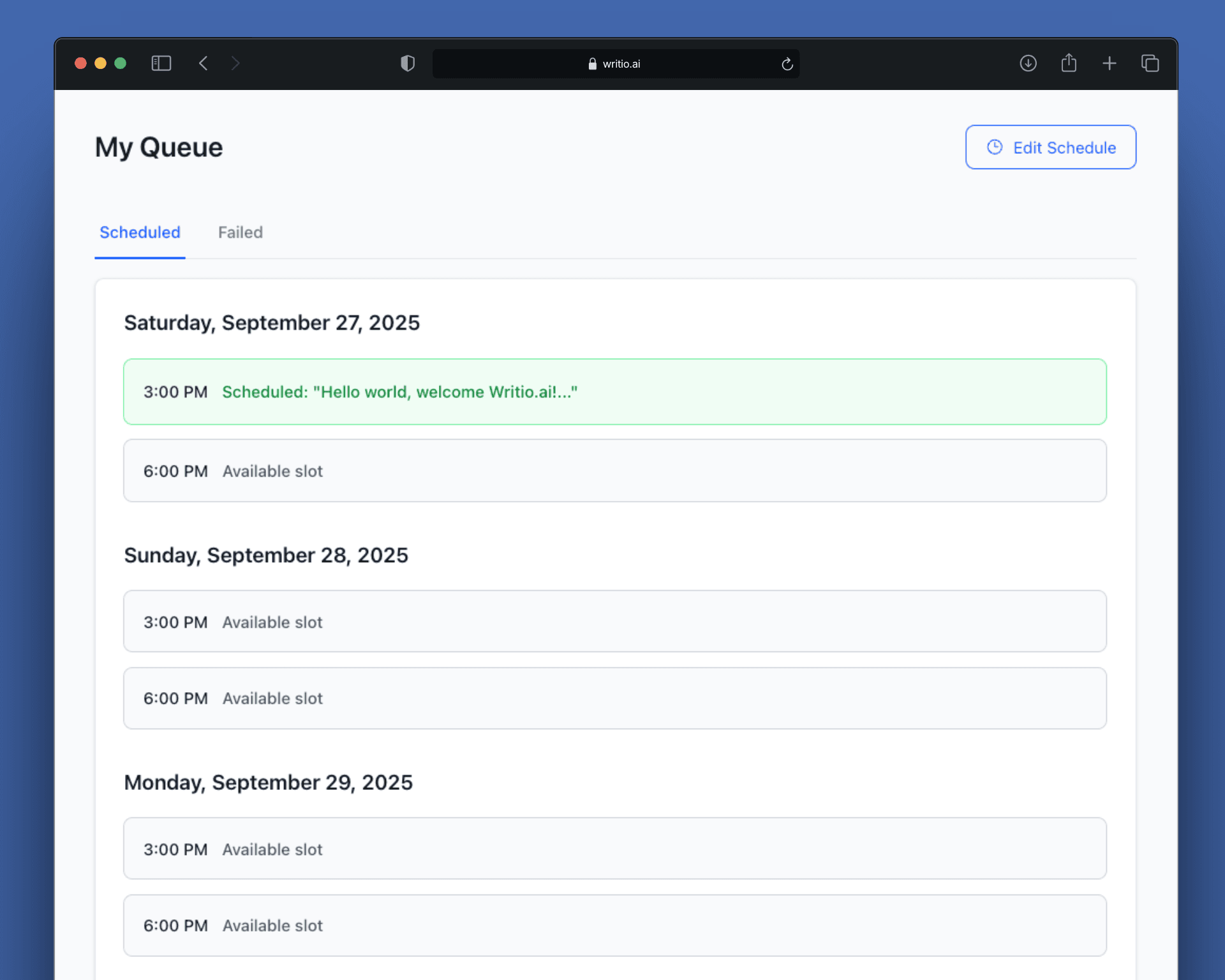 Writio post inspirations screenshot